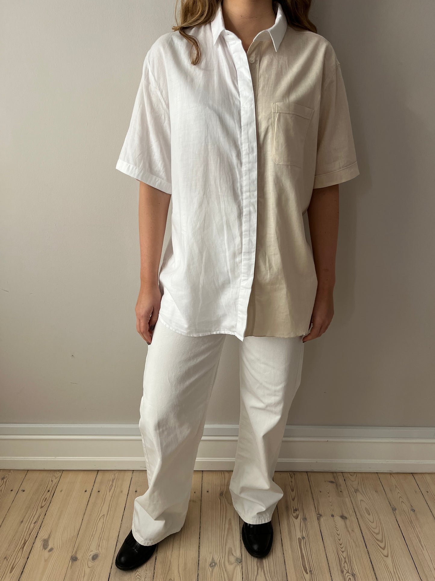 White & Beige Contrasted Shirt