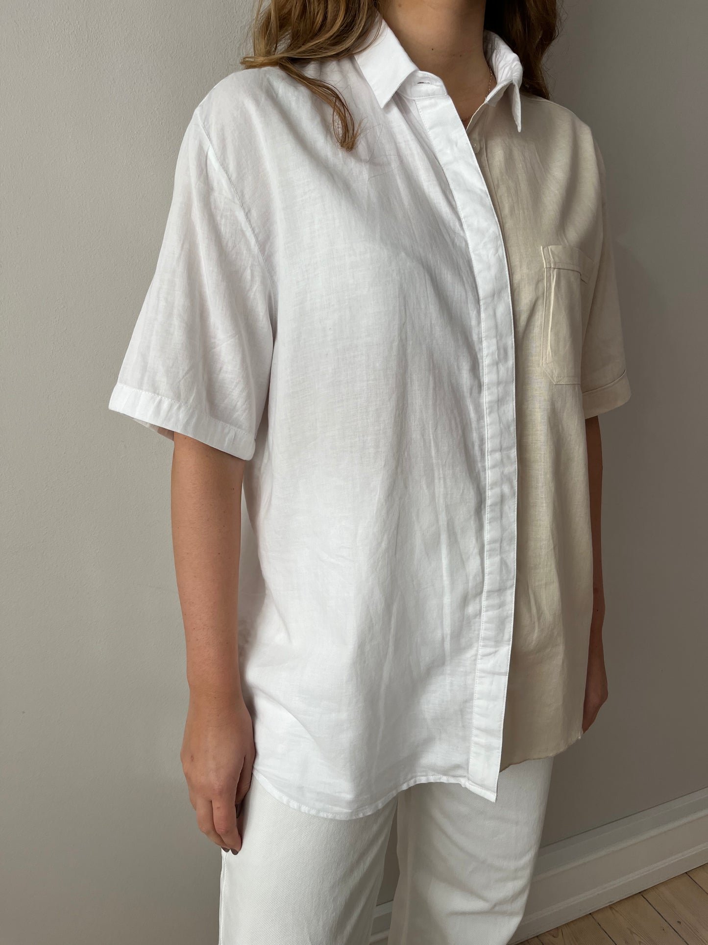 White & Beige Contrasted Shirt