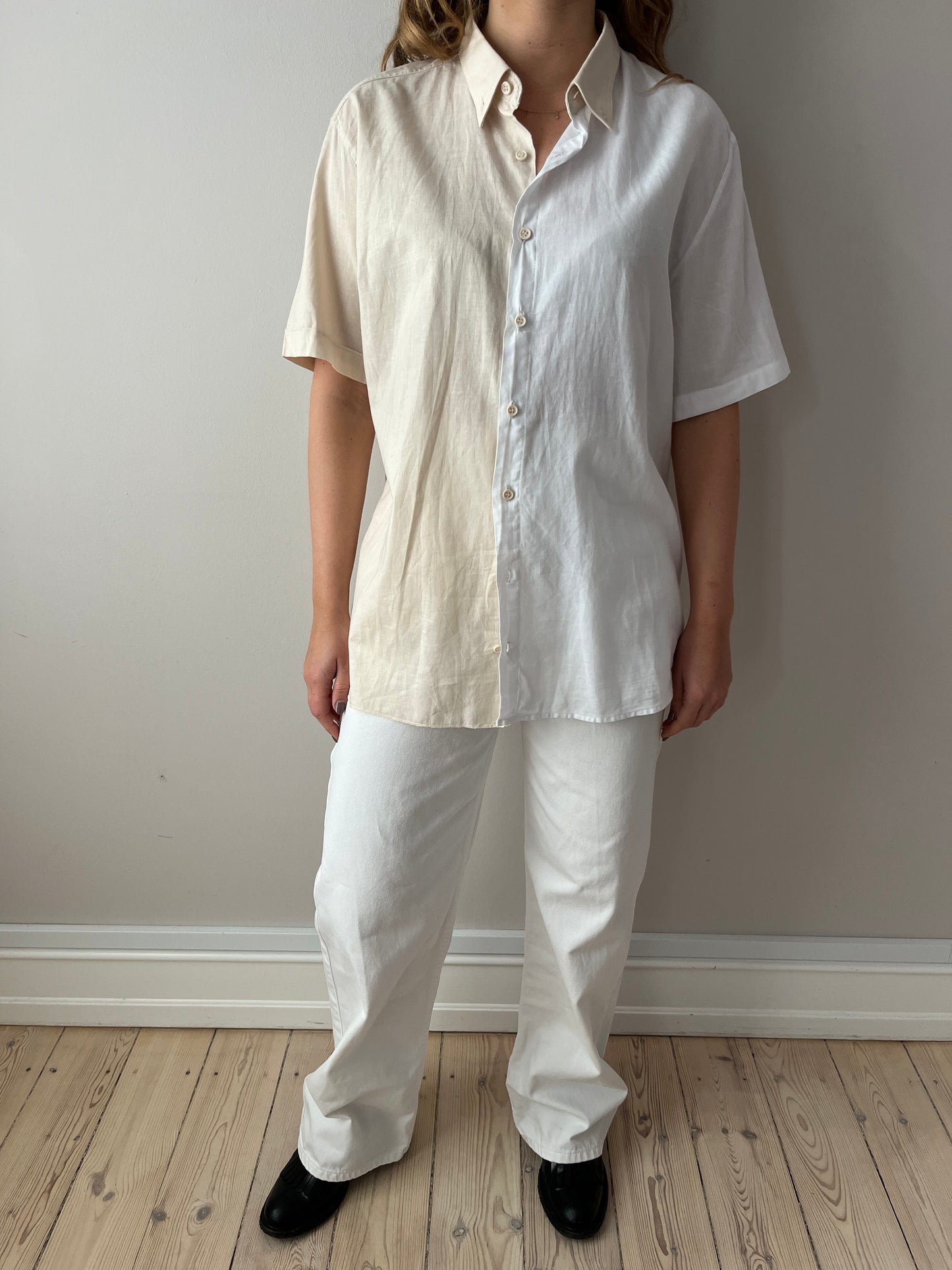 White & Beige Contrasted Shirt
