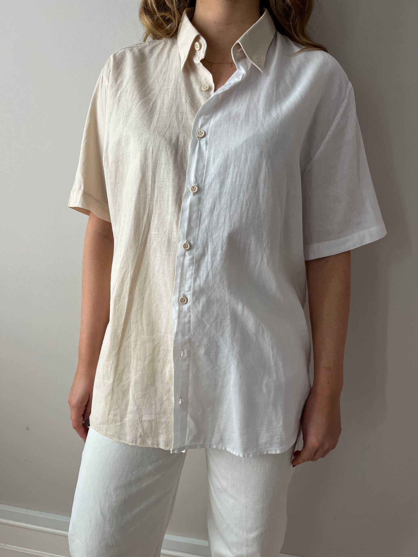 White & Beige Contrasted Shirt