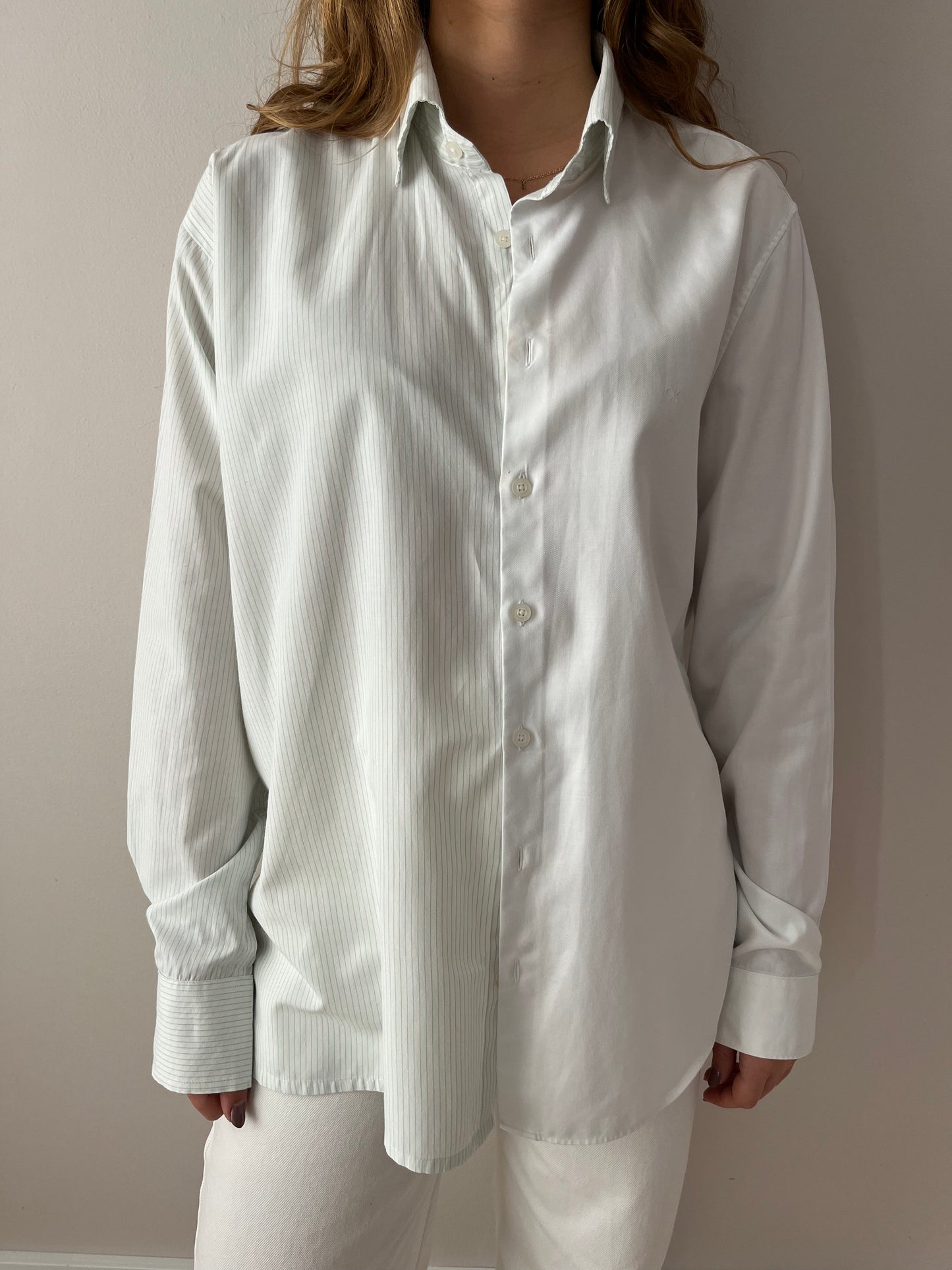 White & Green Striped Shirt